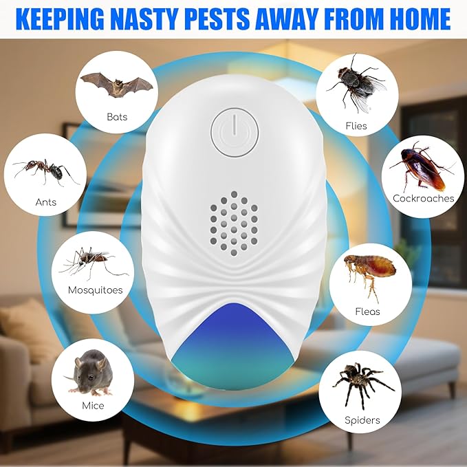 Ultrasonic Pest Repeller Indoor, Upgraded 2025 Mouse Repellent Ultrasonic Plug in Roach Insect Rodent Repellent, 3 Modes Repellent for Roach, Bugs, Mice, Spider, Electronic Rodent Repellent Devices