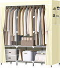 LOKEME Wardrobe Closet,Portable Closet for Bedroom Steel Pipe Diameter 19mm Strong and Sturdy Off White Portable Closets for Hanging Clothes with 3 Hanging rods, 6 Storage Shelves and Side Pocket