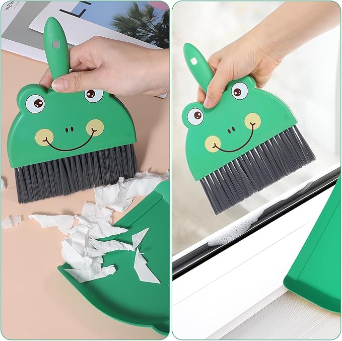 Green Small Dustpan and Brush Set Cute Mini Hand Broom and Dustpan Set Portable Durable Desktop Cleaning Supplies for Tabletop Debris Keyboards