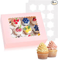 Hoewina 6PCS Cupcake Boxes - Hold 12 Count Cupcake Containers with Window, Food Grade Cupcake Holder Easy Transport and Presentation - Ideal for Cupcakes, Desserts, and More (Pink)