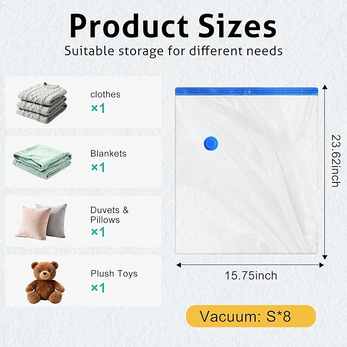 8 Pack Small Travel Vacuum Storage Bags, Portable Vacuum Seal Bags for Clothing Travel with Pump, Space Saver Bag for Luggage Suitcases Clothes Bedding Seasonal Storage