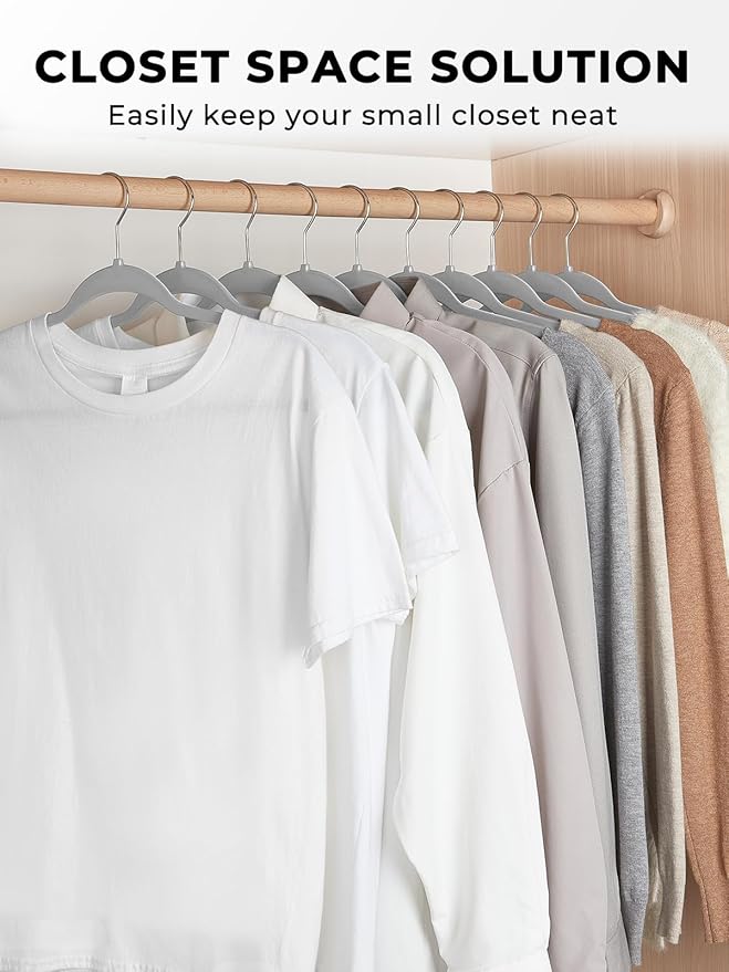 Smarter Plastic Hangers 200 Pack - Slim Non-Velvet Hangers with 360° Swivel Chrome Hook & Non Slip Notches - Ideal for Dresses Coats Shirts Jackets & More - Gray