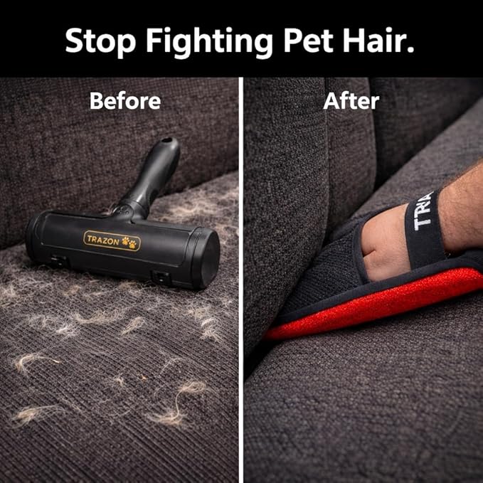 Pet Hair Removal System – Reusable Lint Roller & Lint Remover for Pet Hair on Carpet, Couch & Furniture + Pet Hair Glove Brush – Dog & Cat Fur Remover Tool for Car, Rugs & Clothing