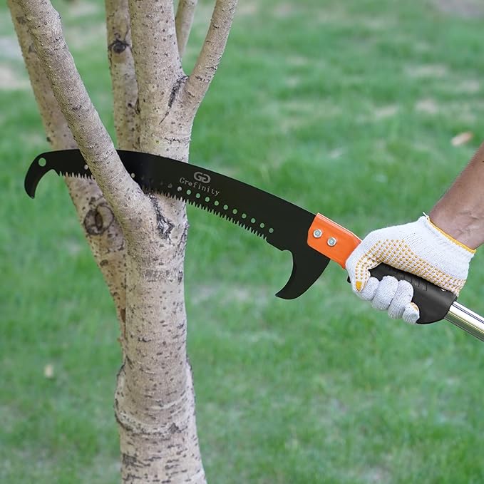 Manual Pole Saw for Tree Trimming, 7.8 FT Pruning Saw with 6-Section Stainless Steel Handle, Sharp steel Blade, Easy to Carry and Lightweight Extendable Design for Garden & Tree Maintenance