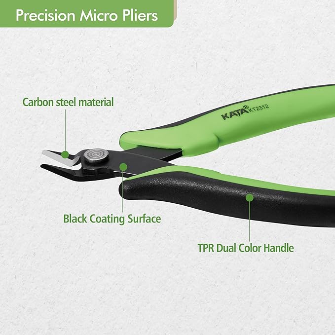 KATA Micro Flush Cutters, 5-inch Precision Wire Cutter, Anti-Slip Side Cutting Pliers for Electronics, Zip Ties, Copper Wire