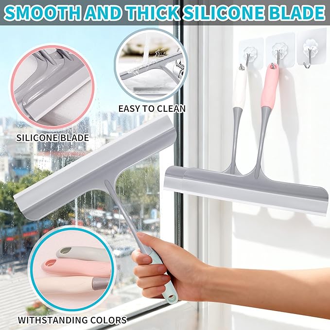 3pcs mini Squeegee Shower Squeegee for Glass Doors, with 3 Adhesive Hooks, Squeegee for Shower Glass Window Cleaning Squeegee Glass Shower Door for Car Window Wiper Mirror Windshield