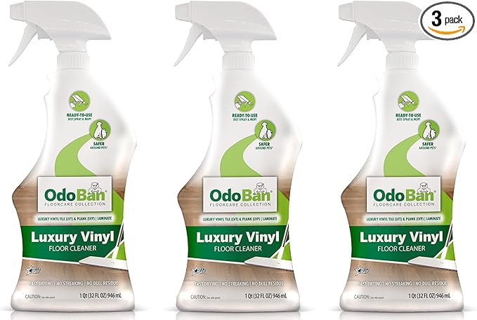 OdoBan Ready-to-Use Luxury Vinyl Floor Cleaner, Streak Free and Neutral PH Formula, Made in the USA, Scentless, 32 Oz Spray 3-Pack
