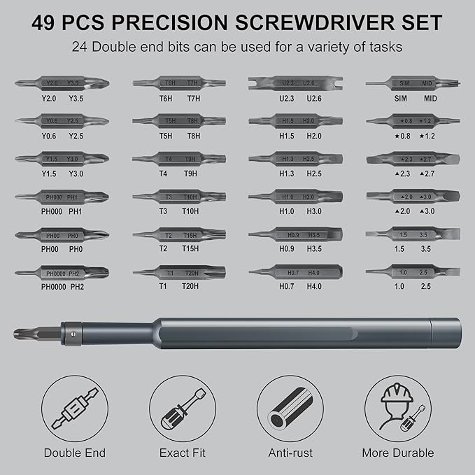 SHARDEN 49 in 1 Precision Screwdriver Set, Small Screwdriver Set with Torx, Pentalobe, Tri-wing, Mini Repair Tool Kit for PC, Laptop, MacBook, Computer, iPhone, PS5, Watch, Glasses, Electronic