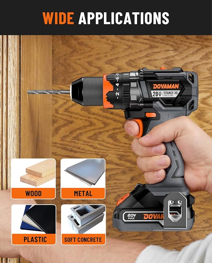 TITANCE X6 20V Brushless Drill Driver Kit, 1/2'' Cordless impact Drill, 575 IN-LBS, 36000 BPM, 3-IN-1 Mode, 2-Speed, Metal Chuck, 2.0Ah Battery, Driver Kit for DIY Project & Home Use