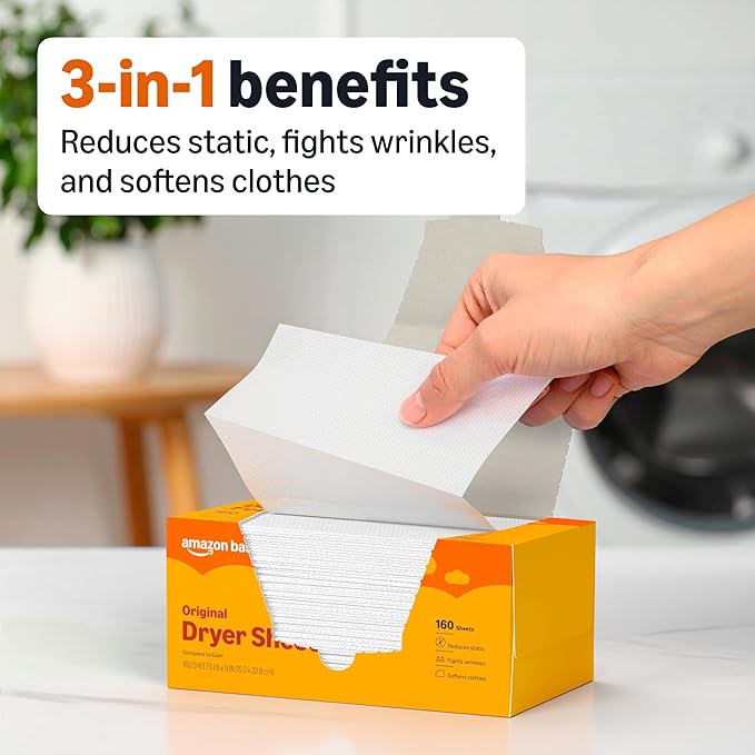 Amazon Basics Dryer Sheets, Original, Laundry Fabric Softener, 160 Count