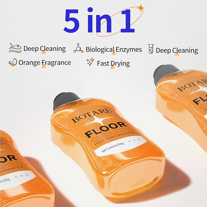 Household Multi-Surface Enzyme Floor Cleaner, Acid-Free Concentrated Mopping Solution for Wood, Hardwood, Laminate, Tile, Marble& Porcelain, Liquid, 17.6 Fl Oz (3 Bottles + 1 Cleaning Cloth)