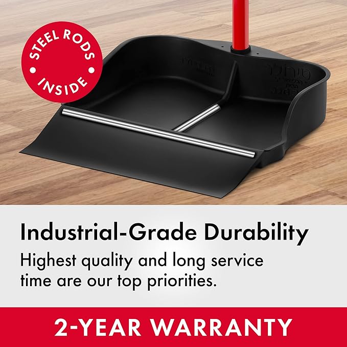 Tyroler Multi-Purpose Extra Large 100% Rubber Dustpan for Dry & Wet Floor Cleaning Indoor and Outdoor | New 105cm Long Aluminum Anti-Rust Handle | Compatible with Any Size Broom and Squeegee