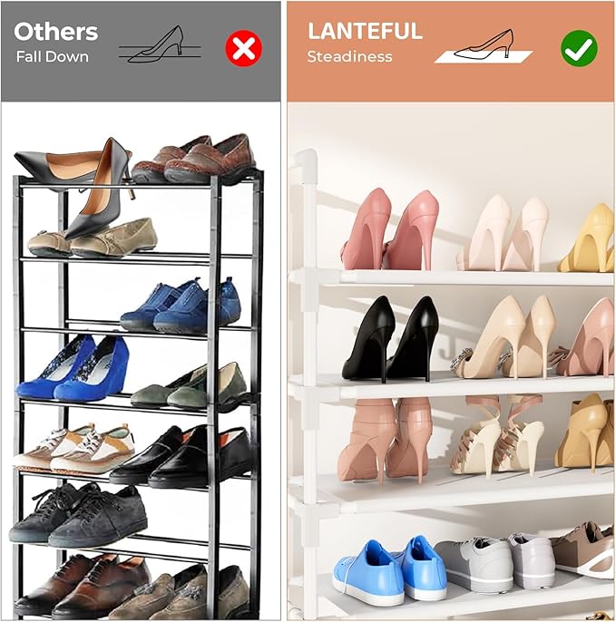 LANTEFUL 11 Tiers Tall Shoe Rack Holds 55 Pairs of Shoes with 18pcs Hooks Sturdy Wide Shoe Organizer Storage Free Standing Metal Shoe Shelf for Closet, Entryway White