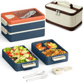 Sitlais Bento Box Adult Lunch Box, 2-Layer Stackable Container with Utensils & Insulated Bag, 67oz Large Capacity, Leakproof, Microwave Safe, BPA-Free for Work, Gym & Outdoor (Orange & Blue)