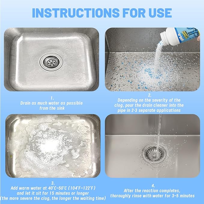 Drain Cleaner Powder, Wild Tornado Sink and Drain Cleaner, Powerful Pipeline Dredging Agent, Kitchen Unblocker, Cleaner Powder for Kitchen Toilet (6Pcs)