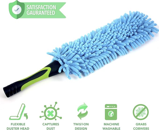 EVERSPROUT Duster 3-Pack | Hand-Packaged Cobweb Duster, Microfiber Feather Duster, Flexible Ceiling Fan Duster | Twists onto Standard ACME Threaded Poles (Pole Sold Separately) (Medium-Stiff Bristles)