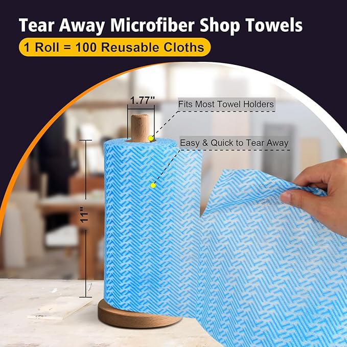 AIDEA Blue Shop Towels-2 Roll, All-Purpose Microfiber Blue Shop Towels, Lint-Free Cleaning Rags Microfiber Cloth, Reusable Paper Towels for Automotive, Mechanic, Workshops, House, Kitchen-11×9"