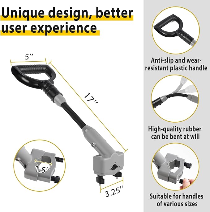Universal Snow Shovel Handle, Back Saver Handle Attachment for Snow Shovel, Ergonomic Elasticity Handle Extension Universal Fit for Shovels Rakes, Weed Eater, String Trimmer, Gardening Tools