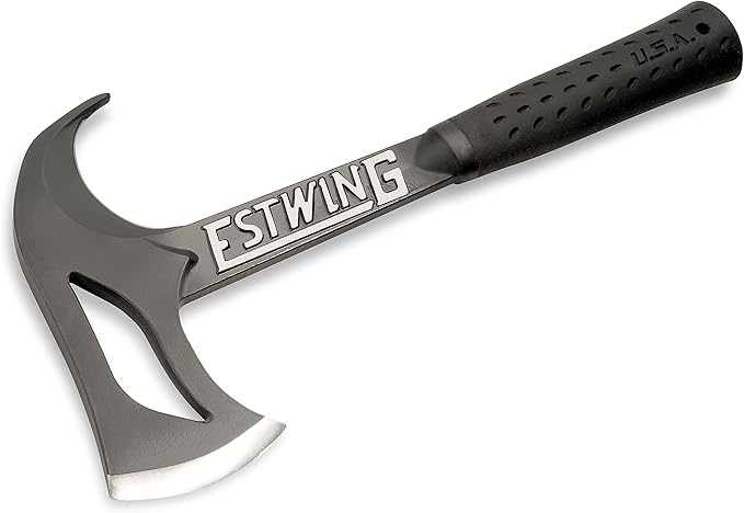 ESTWING Hunter's Axe - 14.25" USA Made Forged Steel Hatchet with Gut Hook & Shock Reduction Grip - EBHA