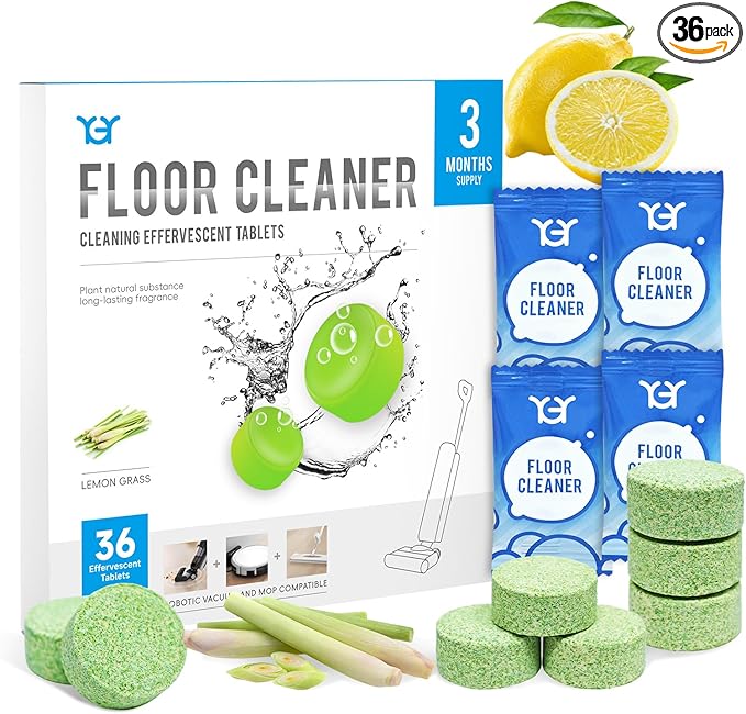 YGY 36 Pack Lemongrass Scent Floor Cleaning Tablets, Compatiable with Tineco iFLOOR, Floor One S3/S5/S6/S7 Wet Dry Vacuum Mop—Deep Clean & Deodorize—Clean Machine,Individually Wrapped