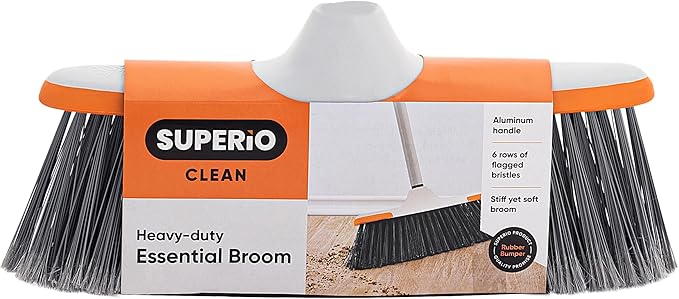 Superio Lightweight Essential Household Broom with Metal 3-Part Handle Indoor and Outdoor Use