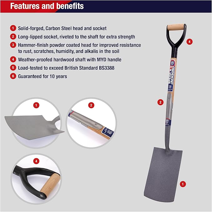 Spear & Jackson Neverbend Professional Digging Spade – Heavy-Duty Forged Carbon Steel Garden Spade for Tough Soil and Precision Digging