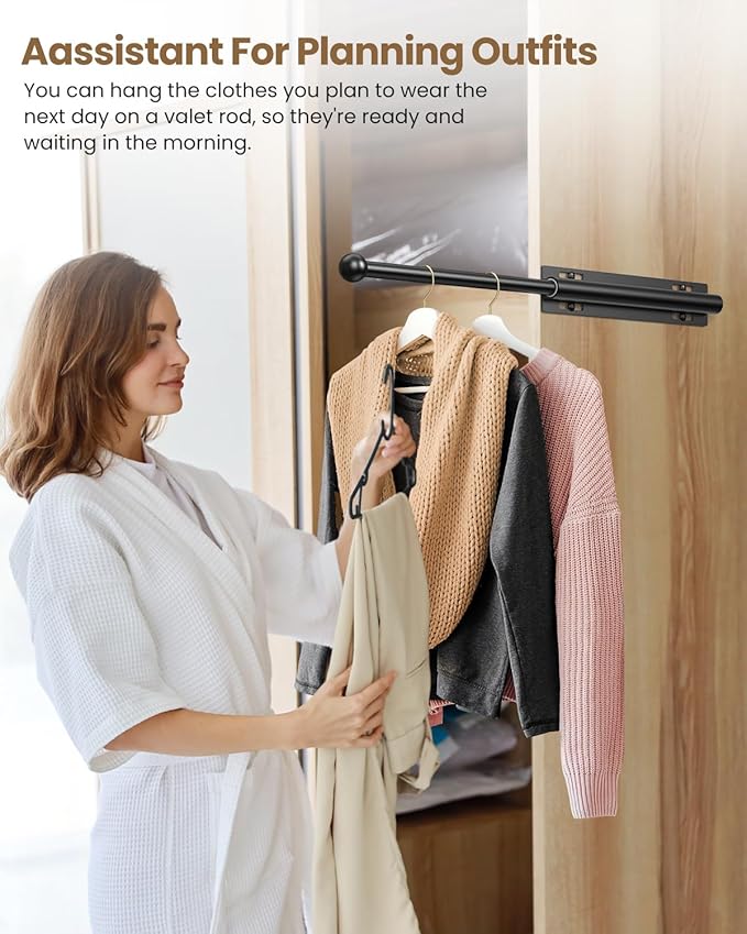 Supforce 14" Valet Rod for Closet Pull Out, Retractable Slide Out Valet Rod Closet Organization, Aluminum Valet Clothing Hanger Rods Perfect for Suits, Dresses & Freshly Pressed Clothes, Black