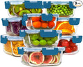 HOMBERKING Glass Food Storage Containers with Lids, [18 Piece] Glass Meal Prep Containers, Airtight Lunch Bento Boxes, BPA-Free & Leak Proof (9 lids & 9 Containers) - Deep Blue