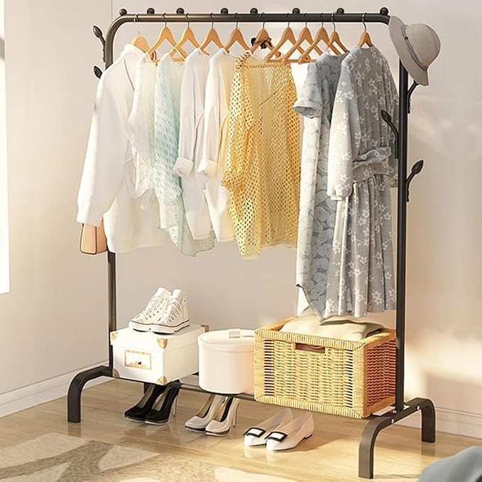 Wardrobe Closet, Portable Clothing Rack for Hanging Clothes,Clothing Storage Shelf,with Storage Shelves,for Cloakroom Bedroom, Design Good Load Bearing Non-Slip Corrosion Resistant Black