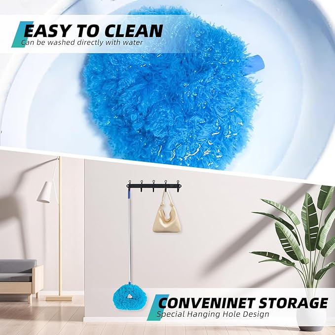 DRQ Ceiling Fan Cleaner Duster, 2 Pack Reusable Microfiber Duster with Extension Pole, 13 to 48 Inch Fan Blade Cleaner, Removable Dusters for Cleaning Walls Bookshelves Door Window Top (Blue Pink)