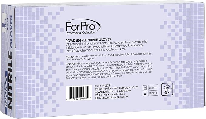 ForPro Disposable Nitrile Gloves, Chemical Resistant, Powder-Free, Latex-Free, Non-Sterile, Food Safe, 4 Mil