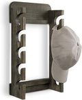 MyGift Hat Organizer for Baseball Caps, Wooden Vertical Hat Rack Wall Mounted with 10 Hooks, Rustic Gray Solid Wood Hanging Hat and Garment Holder