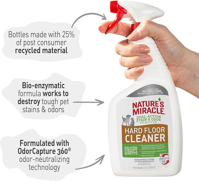 Nature's Miracle Hard Floor Cleaner,24 Ounces,Dual-Action Stain and Odor Remover Works to Remove Tough Pet Stains and Odors On Sealed Wood-and Hard Floor Surfaces,(Pack of 2)