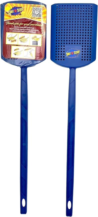 Heavy Duty Fly Swatter and Spider Catcher and Release. Insect Fly Catchers for Inside Home. House Fly Swatter or Humane Bug Catcher with Built in Insect Scoop. (3, Blue)