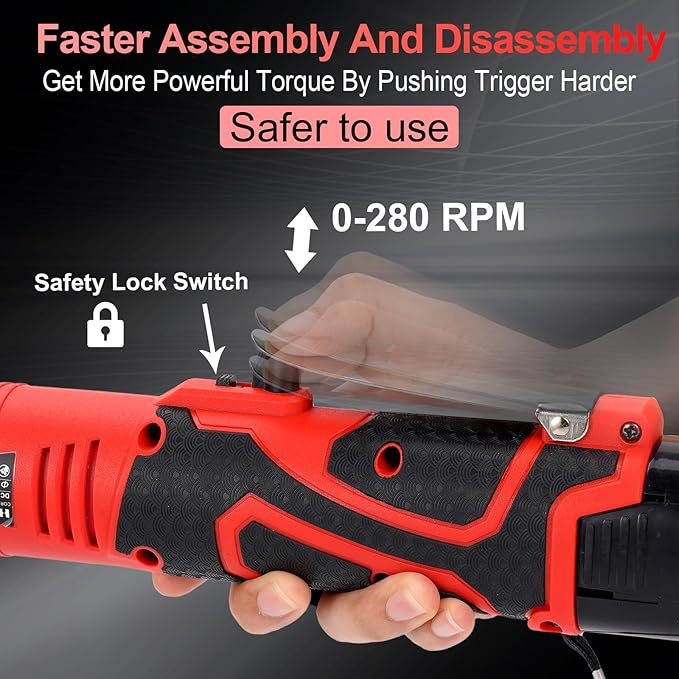 3/8" 16.8V Electric Ratchet,Cordless Ratchet Tool Kit,40 Ft-lbs,280 RPM,Equipped with 2 Packs 2000mAh Lithium-Ion Battery And Charger,Electric Wrench with Toolbo