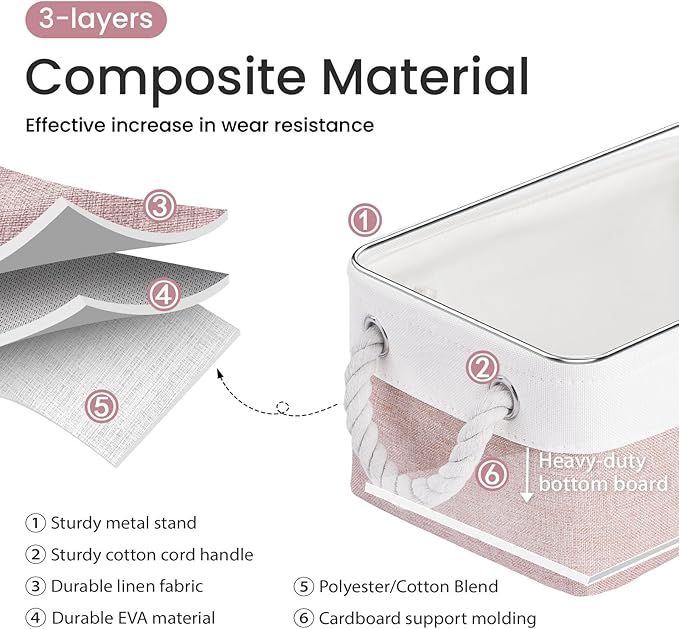 Storage Baskets for Shelves 11.8x7.9x5.2 Inch-Foldable Fabric Organizing Storage Bins with Handles, Closet & Bathroom Organizer, Home Storage for Kitchen, Office (3-Pack, White&Pink)