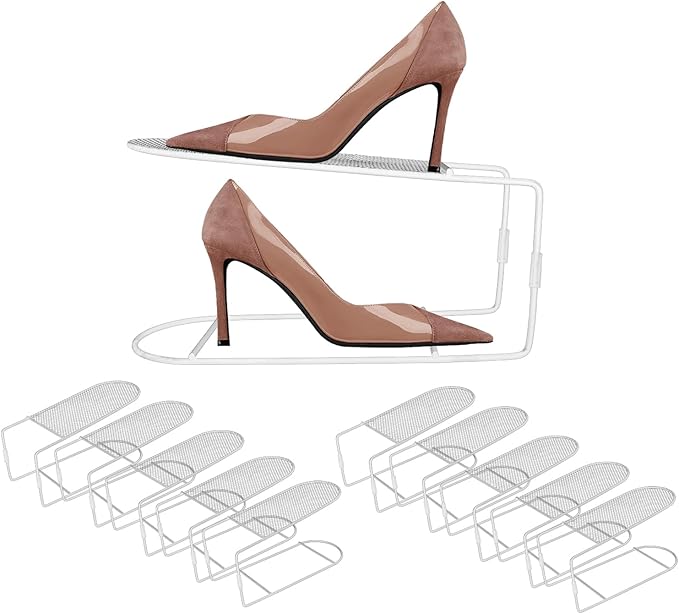 CiBiZi Shoe Slots Organizer 10Pack Metal Shoe Stackers for a Pair of Shoes Display Shelf Shoe Holder Storage Closet Organizers Space Saver Organizador de Zapatos White