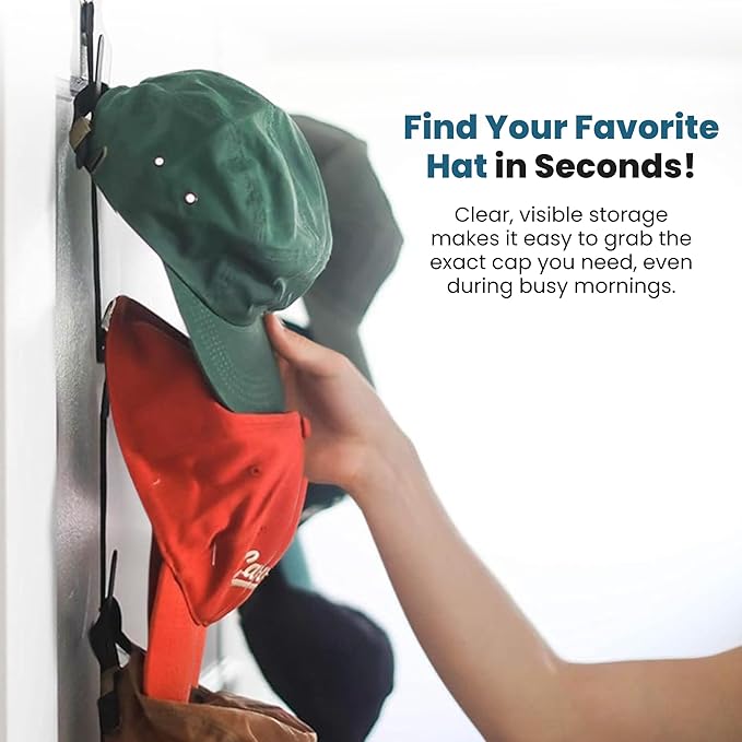 Jokari Over-the-Door Hat Rack Organizer 4 Pack – Holds Up to 32 Baseball Caps, Snapbacks, or Fitted Hats – Adjustable Closet Door Hat Storage with Hooks – No-Tool Installation for Men, Women, and Kids
