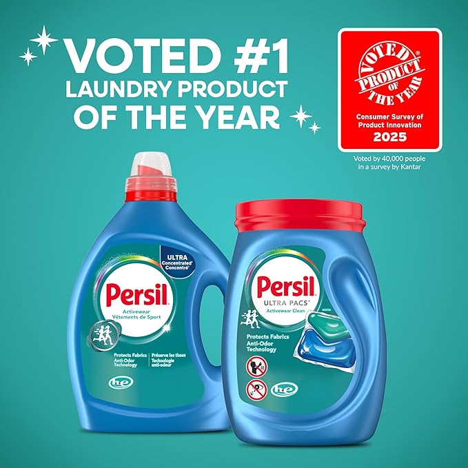 Persil Activewear Clean,Liquid Laundry Detergent,High Efficiency (HE),Deep Stain Removal,Ultra Concentrated,82.5 fl oz,82 Loads,(Pack of 2)