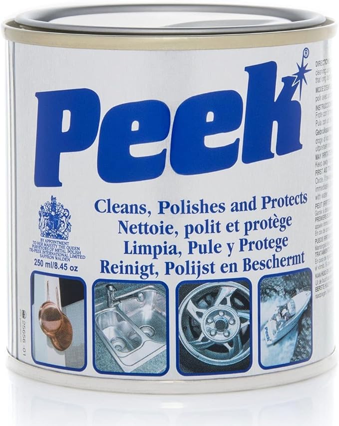 Tri-Peek Peek Polish, Multipurpose Metal Cleaner, Polish and Protect All Metals & Fibreglass, Aluminum, and Chrome Metal Polisher, Silverware, Glass & Acrylics Cleaner, 250ml (9.83 oz) Canister