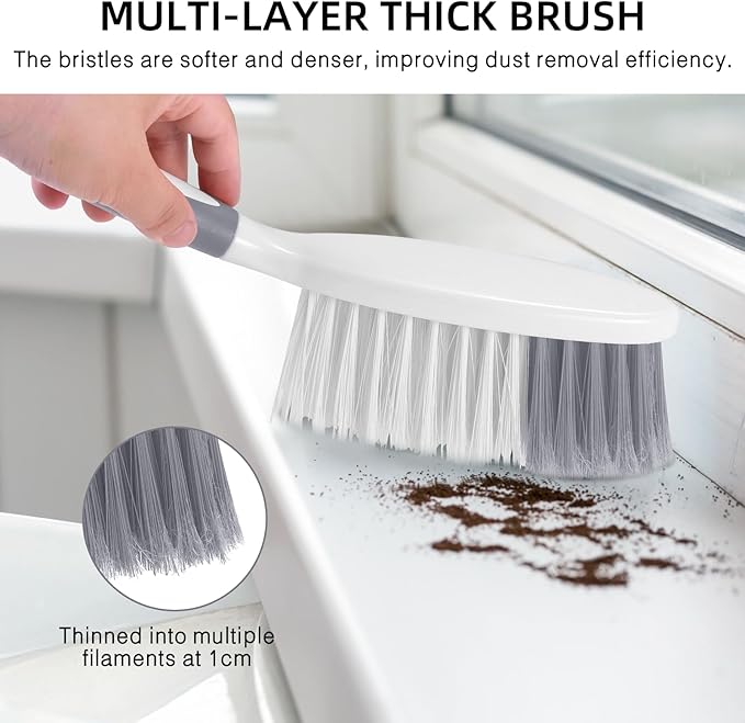 NACENA Dust Pan and Brush Set, Large Hand Broom and Dustpan Set Large Brush and Dustpan Set for Camping Broom and Dustpan Combo for Daily Cleaning Pet Hair Office Home Car, White & Gray