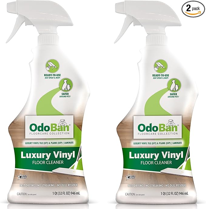 OdoBan Ready-to-Use Luxury Vinyl Floor Cleaner, Streak Free and Neutral PH Formula, Made in the USA, Scentless, 32 Oz Spray 2-Pack