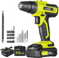 SnapFresh 20V Cordless Drill Set, 3/8" Power Drill with 2 Variable Speed, 21+1 Torque Setting, LED, 43pcs Drill Bits, Impact Driver Kit for Home,DIY-2.0Ah Battery & Fast Charger Included