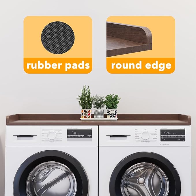 SpaceAid Washer Dryer Countertop, Laundry Wood Shelf Topper with Edge, 54" Width x 27.5" Depth Cover Guard Organizer for Washer and Dryer Laundry Hamper Counter Storage Organization (Brown Wood)