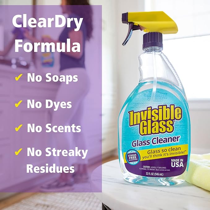 Invisible Glass 92194-4PK Premium Glass and Window Cleaner Spray – Cleans Glass, Windows, Mirrors, Shower Doors, and More – Streak-Free, Ammonia-Free, Tint-Safe – 32 fl oz (Pack of 4)