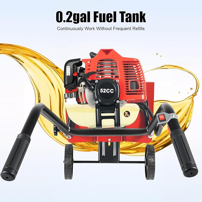 Gas Powered Tiller Cultivator 52cc 2 Stroke Gas Garden Tiller with Hand-Pull Recoil and 1.9KW 6500-7000RPM Gasoline Engine, for Plowing/Tilling/Furrowing