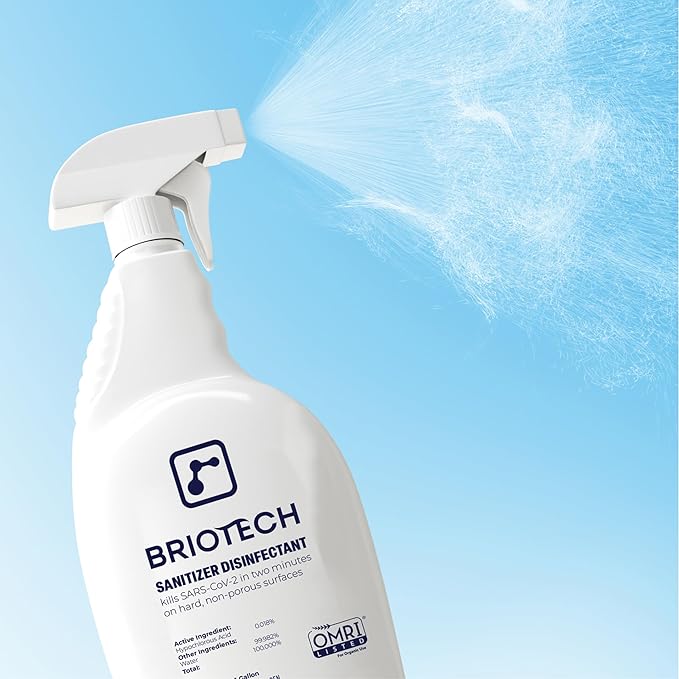 BRIOTECH Sanitizer Disinfectant Hypochlorous Spray, Kill 99.99% of Viruses & Bacteria, Control Mold, Eliminate Odor, Gentle for Nursery & Play Rooms, Food Contact Surface Sanitizer, 32 fl oz