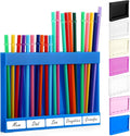 Qinyoung Acrylic Straw Holder for Cabinet Door with Double Sided Adhesive Tape Reusable Straw Organizer Tumbler Storage Kitchen Accessories Container for Counter Cupboard(Classic,Large,Blue)