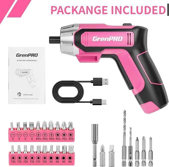 4V Electric Screwdriver Rechargeable 29pcs, Cordless Screwdriver, USB Small Power Screwdriver Set with Bits, Pink, Ideal for Home Repairs