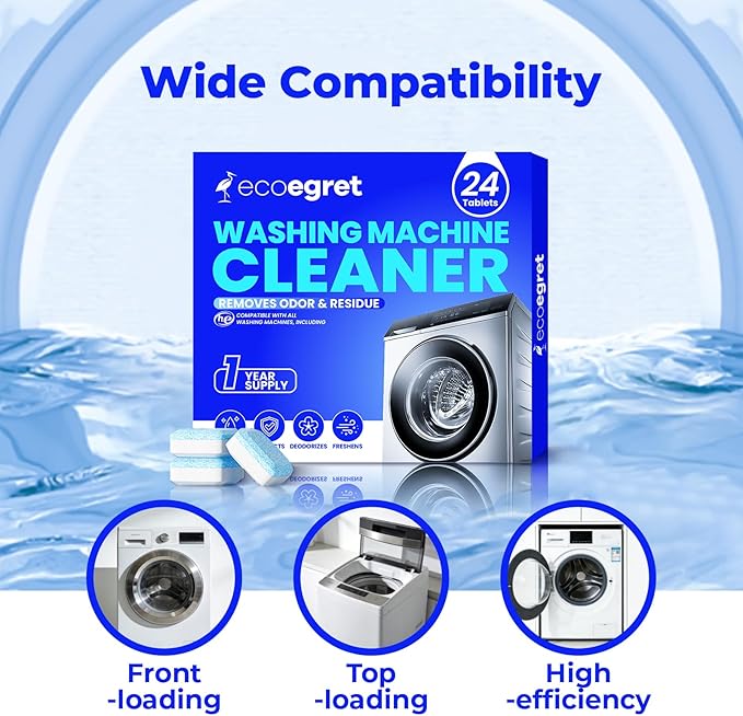 Washing Machine Cleaner (24 Pack), Washing Machine Cleaning Tablets for Front Load & Top Load HE Washers, Washer Cleaner Easily Removes Residue Grime & Odors, Septic Safe, 12 Month Supply